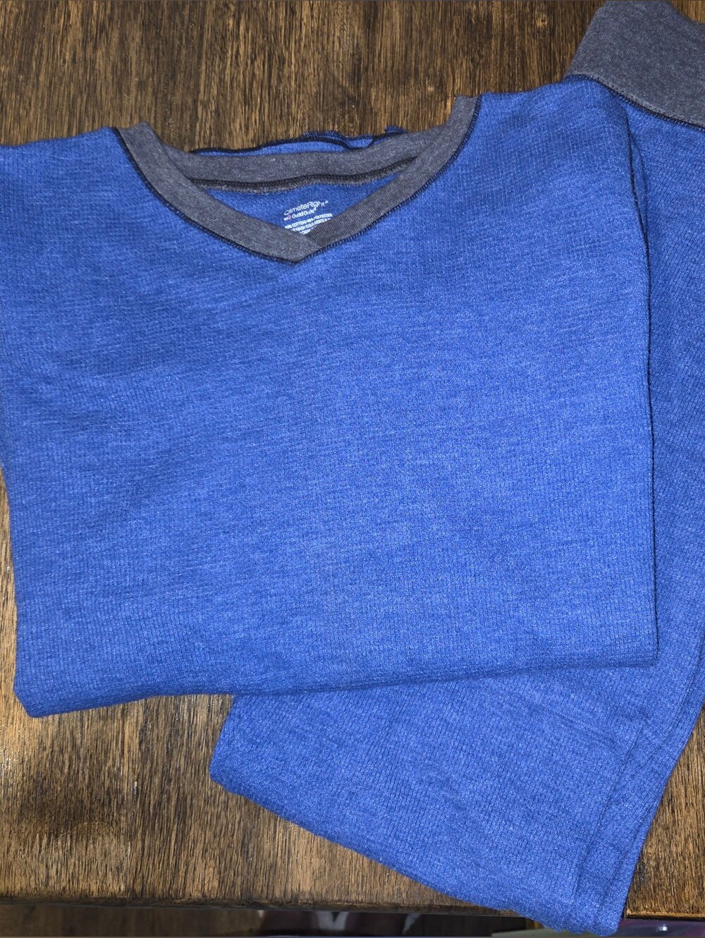 Cuddl Duds Set Of Blue‎ Long Sleeve Waffle Knit Thermal Top & Pants